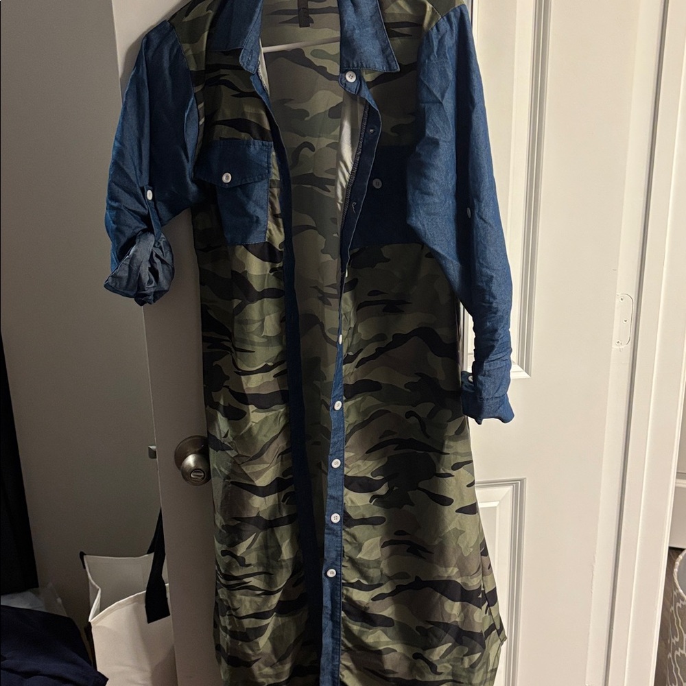Charlies Blue and Gray Camouflage Shirt Dress